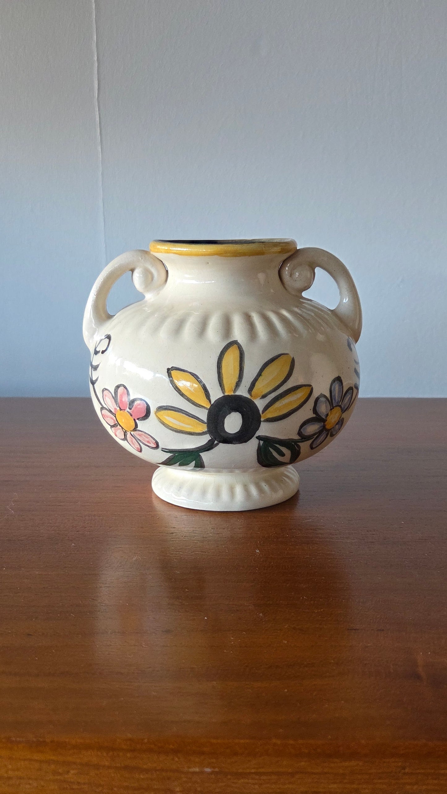 Kupittaan Saven hand-painted vase, signed LM