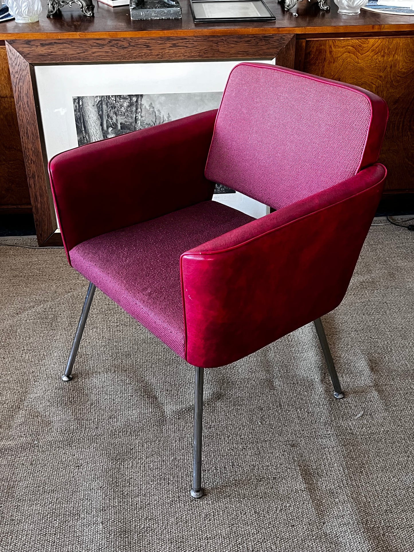 Asko 70-luku,punaiset nahka/kangastuolit