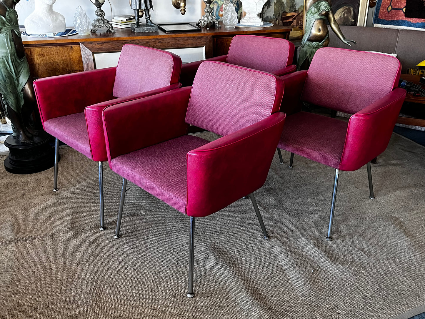 Asko 70-luku,punaiset nahka/kangastuolit