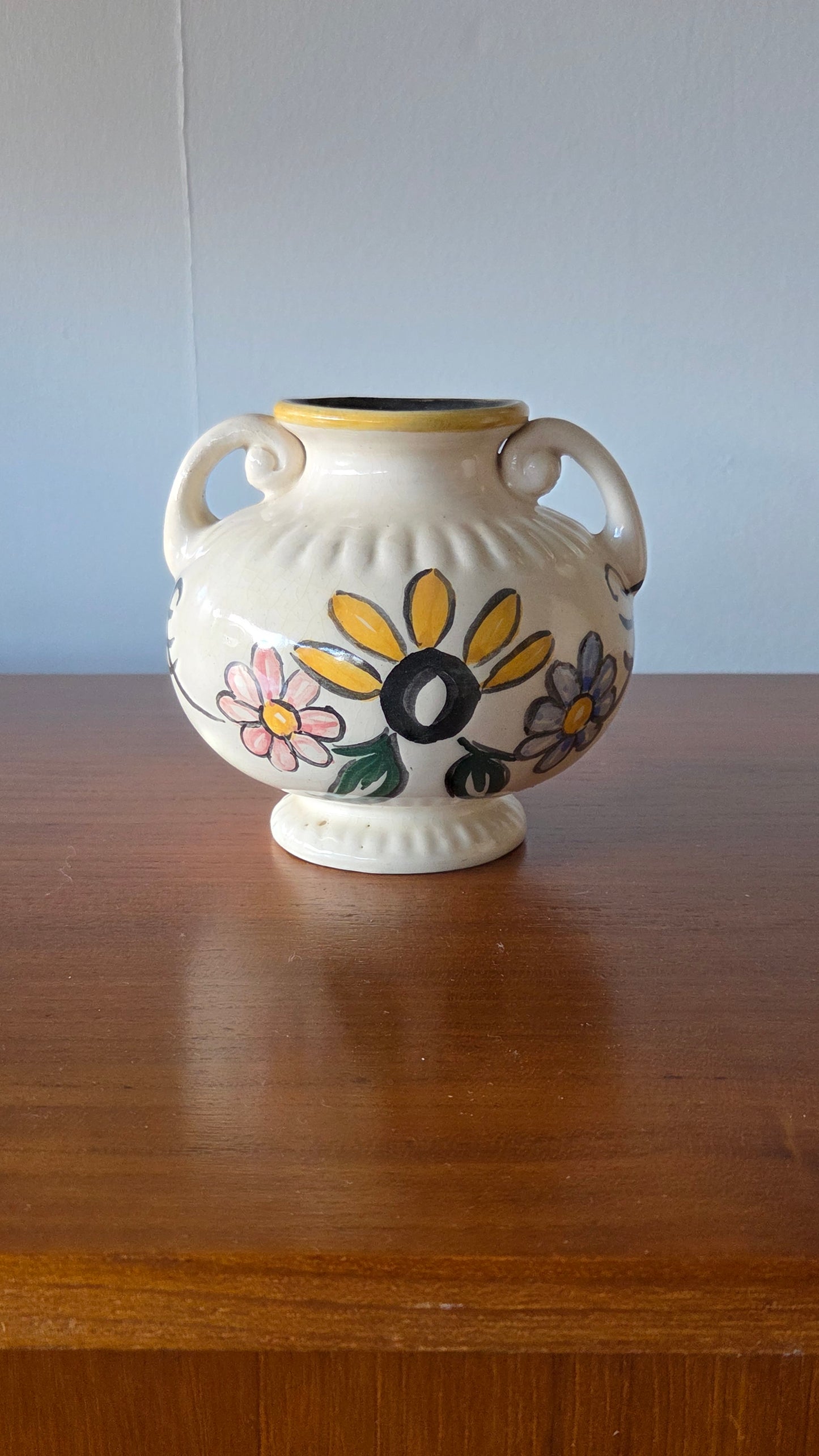 Kupittaan Saven hand-painted vase, signed LM