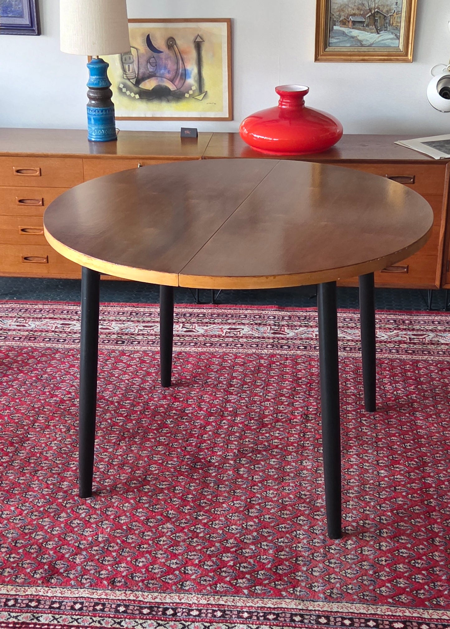 Vintage jatkettava pyöreä ruokapöytä halkaisija 100cm