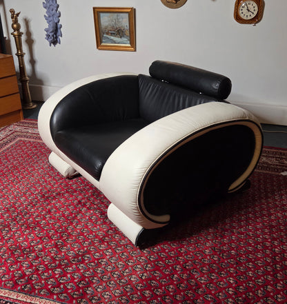 Upea 90-luvun design-nojatuoli – aitoa nahkaa