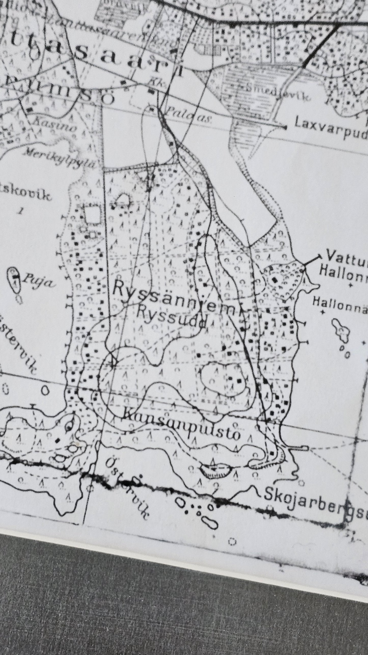 Vanha kartta Lauttasaari kehystettynä