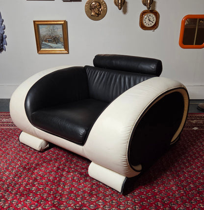 Upea 90-luvun design-nojatuoli – aitoa nahkaa