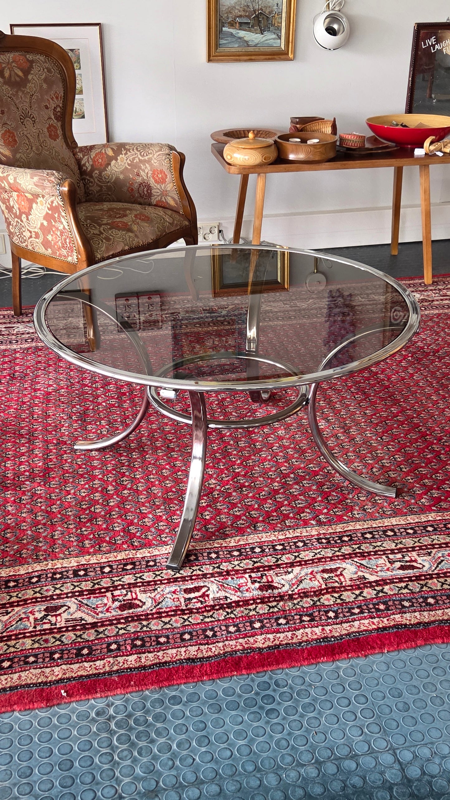 Sohvapöytä, lasi,kromijalat